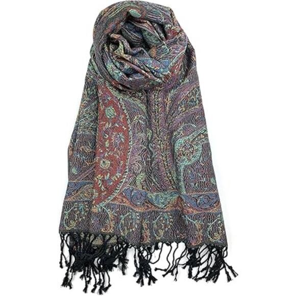 Plum Feathers Tapestry Ethnic Paisley Pattern Pashmina Shawl Scarf, Womens - Picture 4 of 4